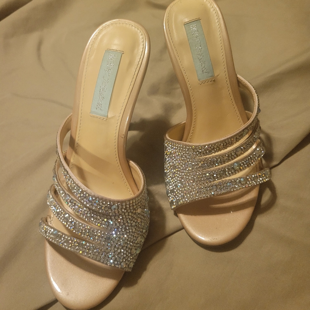 Size 7 Betsey Johnson heels. Nude color with AB crystals.